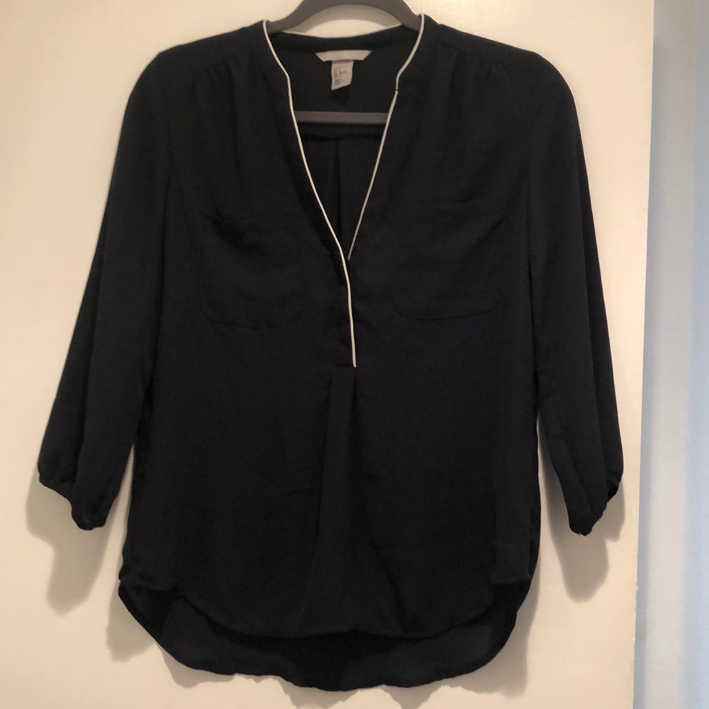H&M navy blouse with white trim